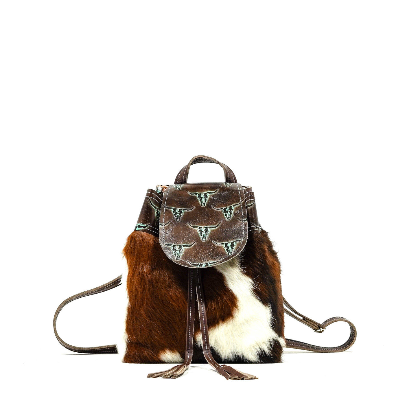 Mini Kelsea Backpack - Tricolor w/ Mint Chocolate Skulls-Mini Kelsea Backpack-Western-Cowhide-Bags-Handmade-Products-Gifts-Dancing Cactus Designs