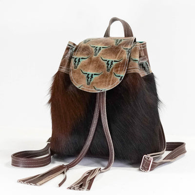 Mini Kelsea Backpack - Tricolor w/ Mint Sepia Skulls-Mini Kelsea Backpack-Western-Cowhide-Bags-Handmade-Products-Gifts-Dancing Cactus Designs