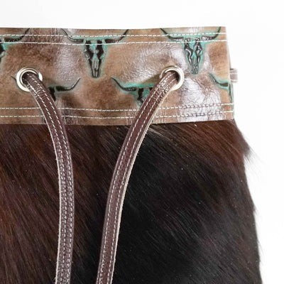 Mini Kelsea Backpack - Tricolor w/ Mint Sepia Skulls-Mini Kelsea Backpack-Western-Cowhide-Bags-Handmade-Products-Gifts-Dancing Cactus Designs