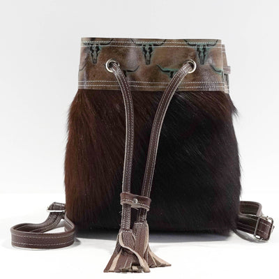 Mini Kelsea Backpack - Tricolor w/ Mint Sepia Skulls-Mini Kelsea Backpack-Western-Cowhide-Bags-Handmade-Products-Gifts-Dancing Cactus Designs