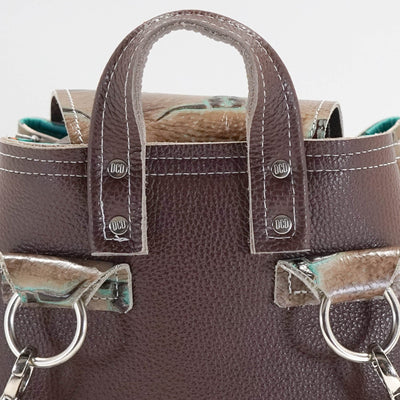 Mini Kelsea Backpack - Tricolor w/ Mint Sepia Skulls-Mini Kelsea Backpack-Western-Cowhide-Bags-Handmade-Products-Gifts-Dancing Cactus Designs