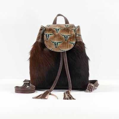 Mini Kelsea Backpack - Tricolor w/ Mint Sepia Skulls-Mini Kelsea Backpack-Western-Cowhide-Bags-Handmade-Products-Gifts-Dancing Cactus Designs