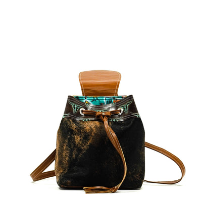 Mini Kelsea Backpack - Two-Tone Brindle w/ Mint Chocolate Skulls-Mini Kelsea Backpack-Western-Cowhide-Bags-Handmade-Products-Gifts-Dancing Cactus Designs