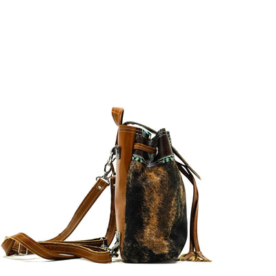 Mini Kelsea Backpack - Two-Tone Brindle w/ Mint Chocolate Skulls-Mini Kelsea Backpack-Western-Cowhide-Bags-Handmade-Products-Gifts-Dancing Cactus Designs