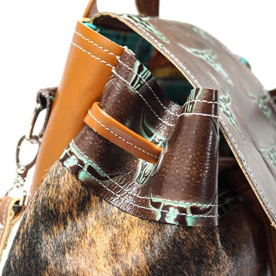 Mini Kelsea Backpack - Two-Tone Brindle w/ Mint Chocolate Skulls-Mini Kelsea Backpack-Western-Cowhide-Bags-Handmade-Products-Gifts-Dancing Cactus Designs