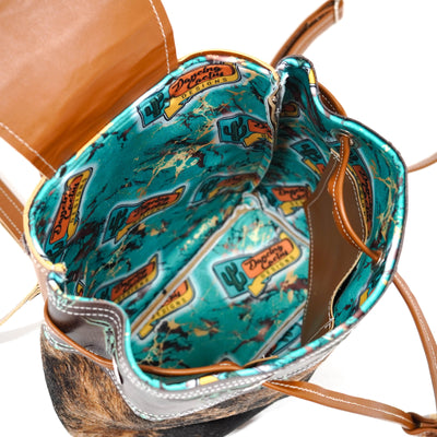 Mini Kelsea Backpack - Two-Tone Brindle w/ Mint Chocolate Skulls-Mini Kelsea Backpack-Western-Cowhide-Bags-Handmade-Products-Gifts-Dancing Cactus Designs
