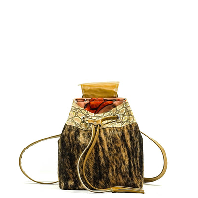 Mini Kelsea Backpack - Two-Tone Brindle w/ Vanilla Jumbo Croc-Mini Kelsea Backpack-Western-Cowhide-Bags-Handmade-Products-Gifts-Dancing Cactus Designs