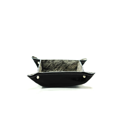 Mini Tray - Glossed Black Leather w/ Salt N' Pepper-Mini Tray-Western-Cowhide-Bags-Handmade-Products-Gifts-Dancing Cactus Designs