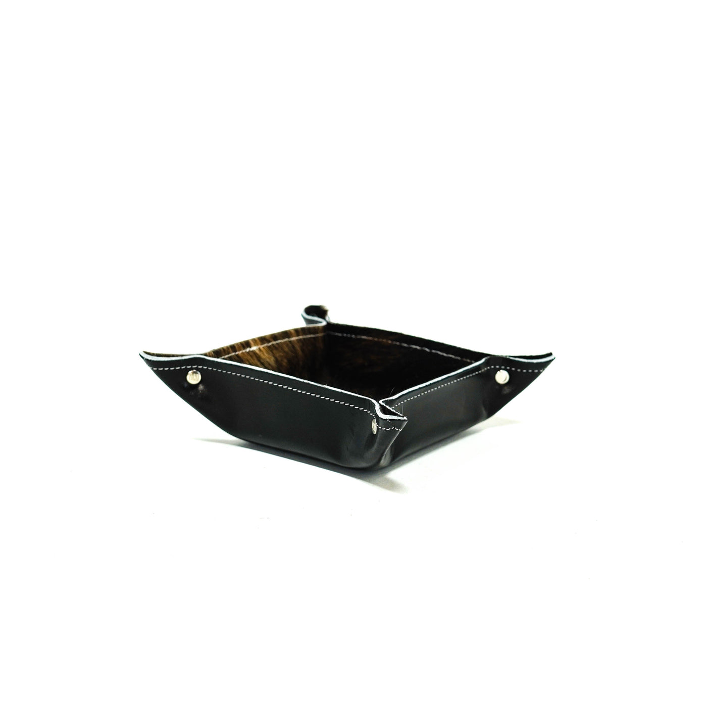 Mini Tray - Glossed Black Leather w/ Two-Tone Brindle-Mini Tray-Western-Cowhide-Bags-Handmade-Products-Gifts-Dancing Cactus Designs