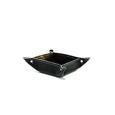 Mini Tray - Glossed Black Leather w/ Two-Tone Brindle-Mini Tray-Western-Cowhide-Bags-Handmade-Products-Gifts-Dancing Cactus Designs