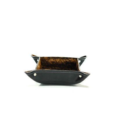 Mini Tray - Glossed Lead Leather w/ Brindle-Mini Tray-Western-Cowhide-Bags-Handmade-Products-Gifts-Dancing Cactus Designs