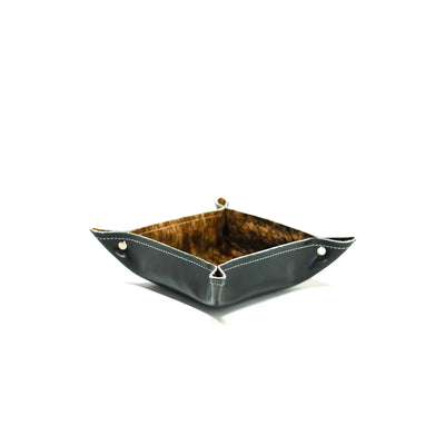 Mini Tray - Glossed Lead Leather w/ Brindle-Mini Tray-Western-Cowhide-Bags-Handmade-Products-Gifts-Dancing Cactus Designs