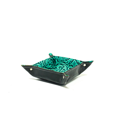 Mini Tray - Glossed Lead Leather w/ Sea Glass Tool-Mini Tray-Western-Cowhide-Bags-Handmade-Products-Gifts-Dancing Cactus Designs