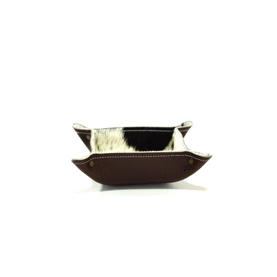 Mini Tray - Pebbled Chocolate Leather w/ Black & White-Mini Tray-Western-Cowhide-Bags-Handmade-Products-Gifts-Dancing Cactus Designs
