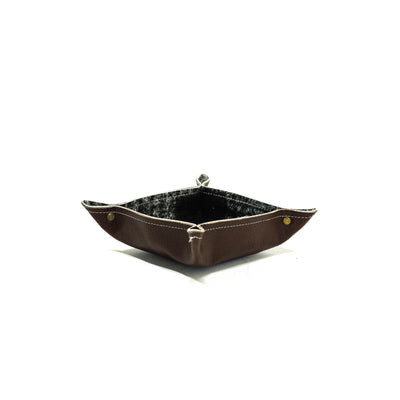 Mini Tray - Pebbled Chocolate Leather w/ Salt N' Pepper-Mini Tray-Western-Cowhide-Bags-Handmade-Products-Gifts-Dancing Cactus Designs