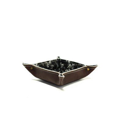 Mini Tray - Pebbled Chocolate Leather w/ Salt N' Pepper-Mini Tray-Western-Cowhide-Bags-Handmade-Products-Gifts-Dancing Cactus Designs