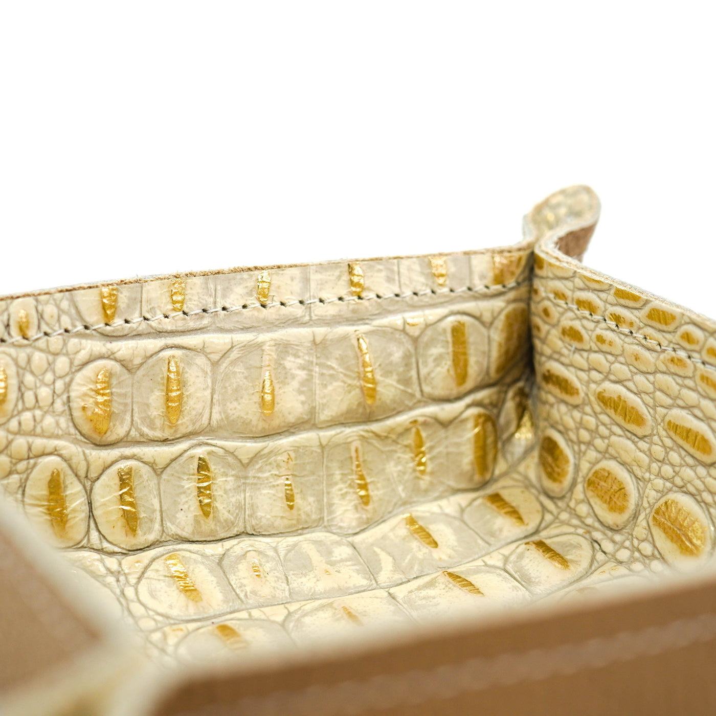 Mini Tray - Pebbled Dulce de Leche Leather w/ Ivory Croc-Mini Tray-Western-Cowhide-Bags-Handmade-Products-Gifts-Dancing Cactus Designs