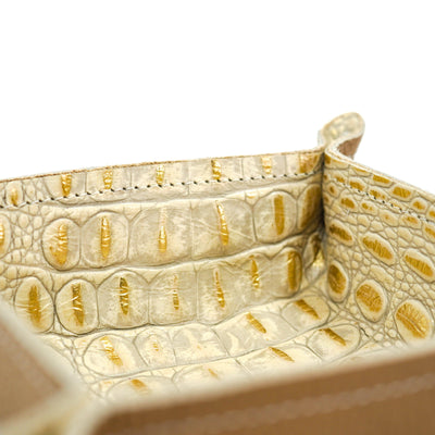 Mini Tray - Pebbled Dulce de Leche Leather w/ Ivory Croc-Mini Tray-Western-Cowhide-Bags-Handmade-Products-Gifts-Dancing Cactus Designs