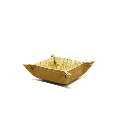 Mini Tray - Pebbled Dulce de Leche Leather w/ Ivory Croc-Mini Tray-Western-Cowhide-Bags-Handmade-Products-Gifts-Dancing Cactus Designs