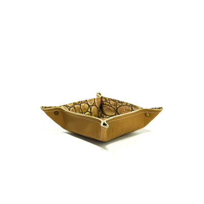 Mini Tray - Pebbled Dulce de Leche Leather w/ Vanilla Jumbo Croc-Mini Tray-Western-Cowhide-Bags-Handmade-Products-Gifts-Dancing Cactus Designs