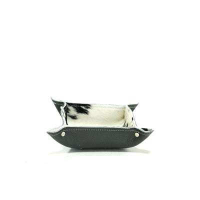 Mini Tray - Pebbled Lead Leather w/ Black & White-Mini Tray-Western-Cowhide-Bags-Handmade-Products-Gifts-Dancing Cactus Designs