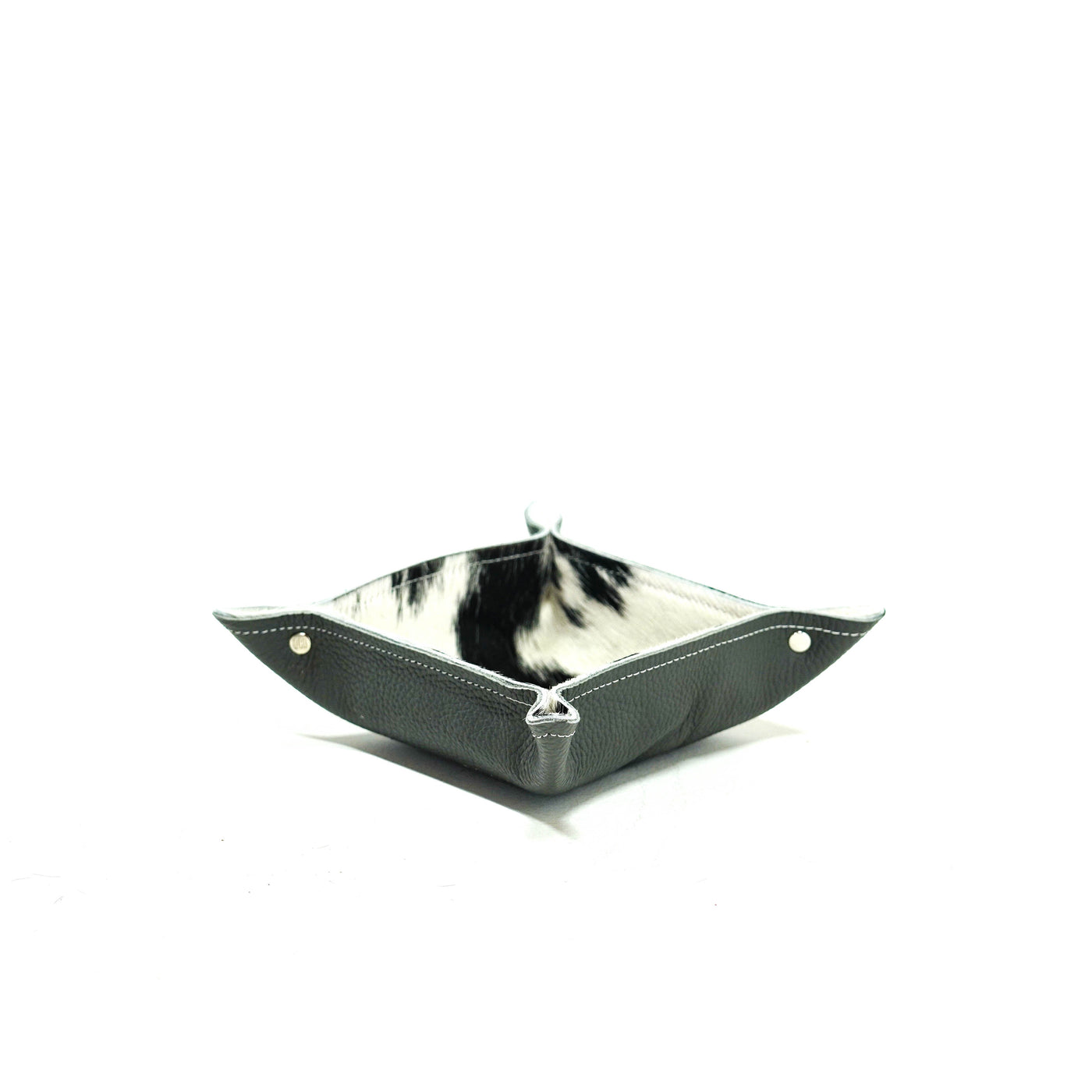 Mini Tray - Pebbled Lead Leather w/ Black & White-Mini Tray-Western-Cowhide-Bags-Handmade-Products-Gifts-Dancing Cactus Designs