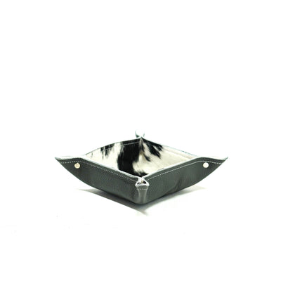 Mini Tray - Pebbled Lead Leather w/ Black & White-Mini Tray-Western-Cowhide-Bags-Handmade-Products-Gifts-Dancing Cactus Designs