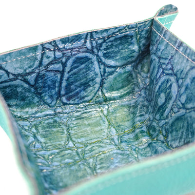 Mini Tray - Pebbled Turquoise Leather w/ Mermaid Tortoise-Mini Tray-Western-Cowhide-Bags-Handmade-Products-Gifts-Dancing Cactus Designs