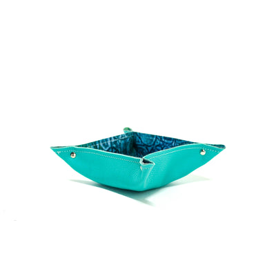 Mini Tray - Pebbled Turquoise Leather w/ Mermaid Tortoise-Mini Tray-Western-Cowhide-Bags-Handmade-Products-Gifts-Dancing Cactus Designs