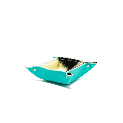 Mini Tray - Pebbled Turquoise Leather w/ Tricolor-Mini Tray-Western-Cowhide-Bags-Handmade-Products-Gifts-Dancing Cactus Designs
