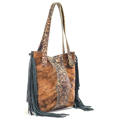 Mini Trisha - Brindle w/ Deadwood Roses-Mini Trisha-Western-Cowhide-Bags-Handmade-Products-Gifts-Dancing Cactus Designs