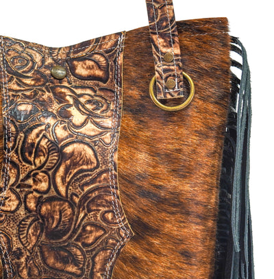 Mini Trisha - Brindle w/ Deadwood Roses-Mini Trisha-Western-Cowhide-Bags-Handmade-Products-Gifts-Dancing Cactus Designs