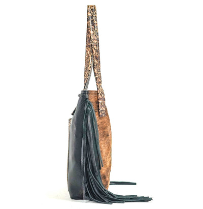 Mini Trisha - Brindle w/ Deadwood Roses-Mini Trisha-Western-Cowhide-Bags-Handmade-Products-Gifts-Dancing Cactus Designs