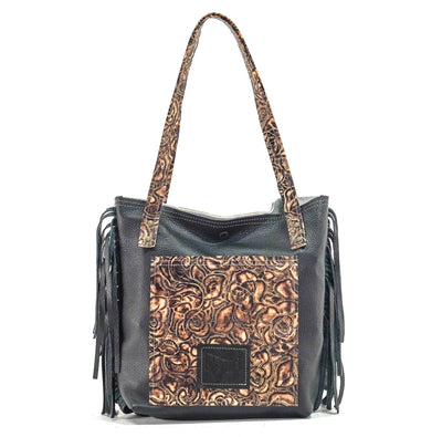 Mini Trisha - Brindle w/ Deadwood Roses-Mini Trisha-Western-Cowhide-Bags-Handmade-Products-Gifts-Dancing Cactus Designs