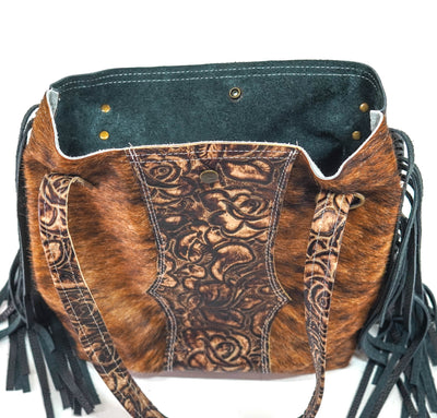 Mini Trisha - Brindle w/ Deadwood Roses-Mini Trisha-Western-Cowhide-Bags-Handmade-Products-Gifts-Dancing Cactus Designs