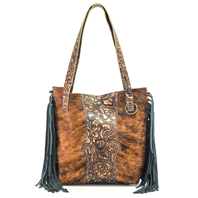 Mini Trisha - Brindle w/ Deadwood Roses-Mini Trisha-Western-Cowhide-Bags-Handmade-Products-Gifts-Dancing Cactus Designs