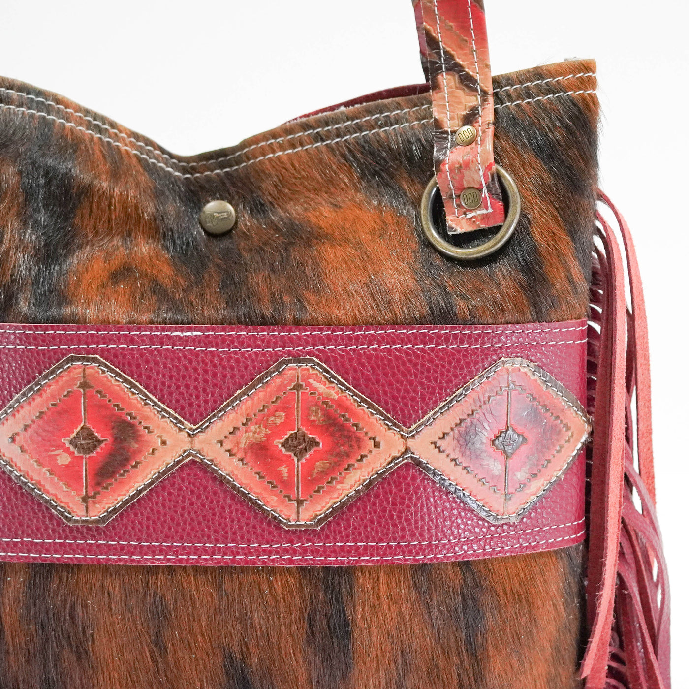 Mini Trisha - Red Brindle w/ Santafe Navajo-Mini Trisha-Western-Cowhide-Bags-Handmade-Products-Gifts-Dancing Cactus Designs