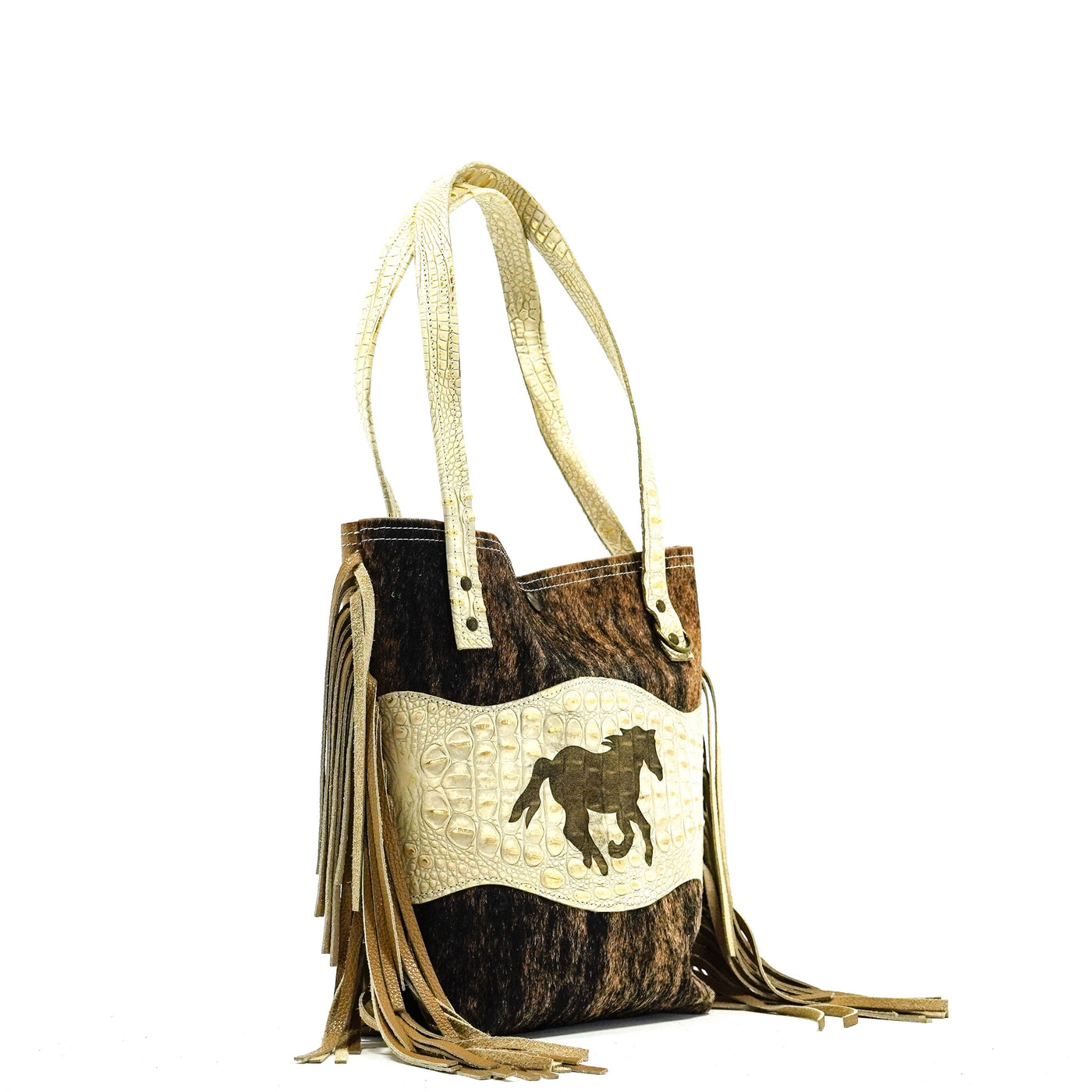 Mini Trisha - Two-Tone Brindle w/ Ivory Croc-Shania-Western-Cowhide-Bags-Handmade-Products-Gifts-Dancing Cactus Designs