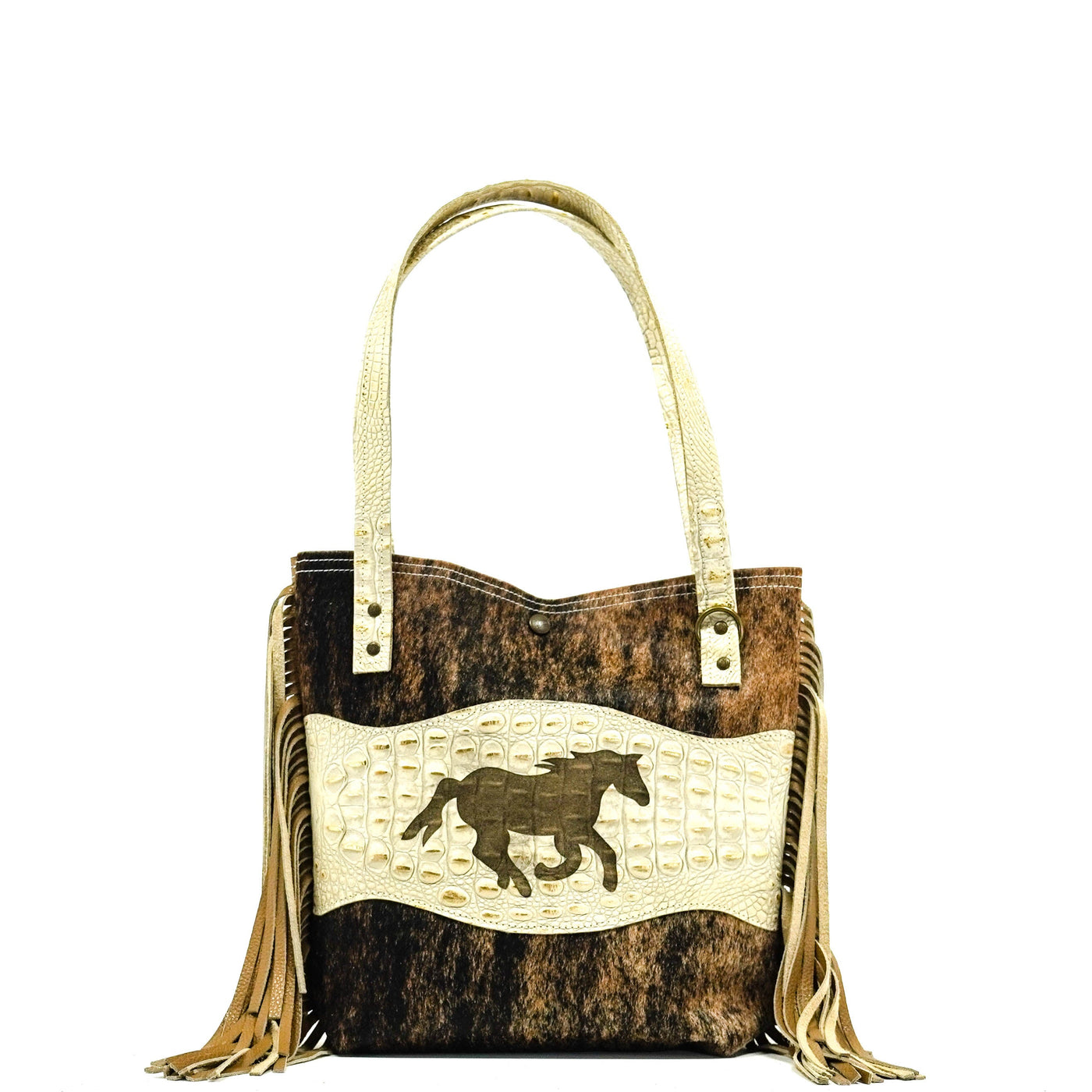 Mini Trisha - Two-Tone Brindle w/ Ivory Croc-Shania-Western-Cowhide-Bags-Handmade-Products-Gifts-Dancing Cactus Designs