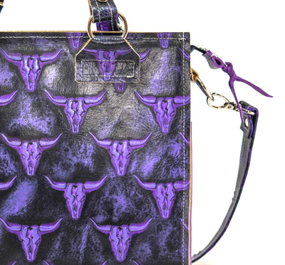 Minnie Pearl - All Embossed w/ Midnight Rain Skulls-Minnie Pearl-Western-Cowhide-Bags-Handmade-Products-Gifts-Dancing Cactus Designs