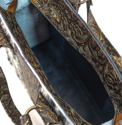 Minnie Pearl - Black & White w/ Gilded Tool-Minnie Pearl-Western-Cowhide-Bags-Handmade-Products-Gifts-Dancing Cactus Designs