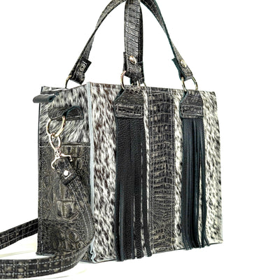 Minnie Pearl - Black & White w/ Smoke Show Croc-Minnie Pearl-Western-Cowhide-Bags-Handmade-Products-Gifts-Dancing Cactus Designs
