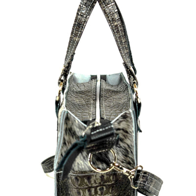 Minnie Pearl - Black & White w/ Smoke Show Croc-Minnie Pearl-Western-Cowhide-Bags-Handmade-Products-Gifts-Dancing Cactus Designs