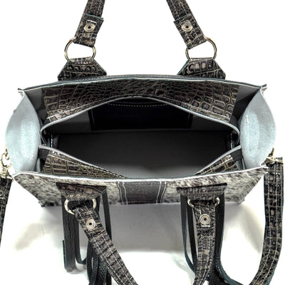 Minnie Pearl - Black & White w/ Smoke Show Croc-Minnie Pearl-Western-Cowhide-Bags-Handmade-Products-Gifts-Dancing Cactus Designs