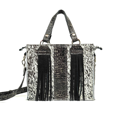 Minnie Pearl - Black & White w/ Smoke Show Croc-Minnie Pearl-Western-Cowhide-Bags-Handmade-Products-Gifts-Dancing Cactus Designs