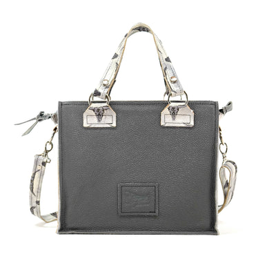 Minnie Pearl - Black & White w/ Smoke Show Skulls-Minnie Pearl-Western-Cowhide-Bags-Handmade-Products-Gifts-Dancing Cactus Designs