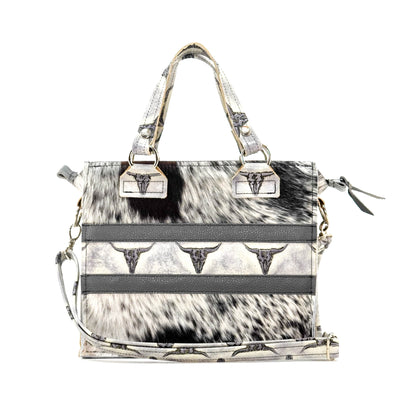 Minnie Pearl - Black & White w/ Smoke Show Skulls-Minnie Pearl-Western-Cowhide-Bags-Handmade-Products-Gifts-Dancing Cactus Designs