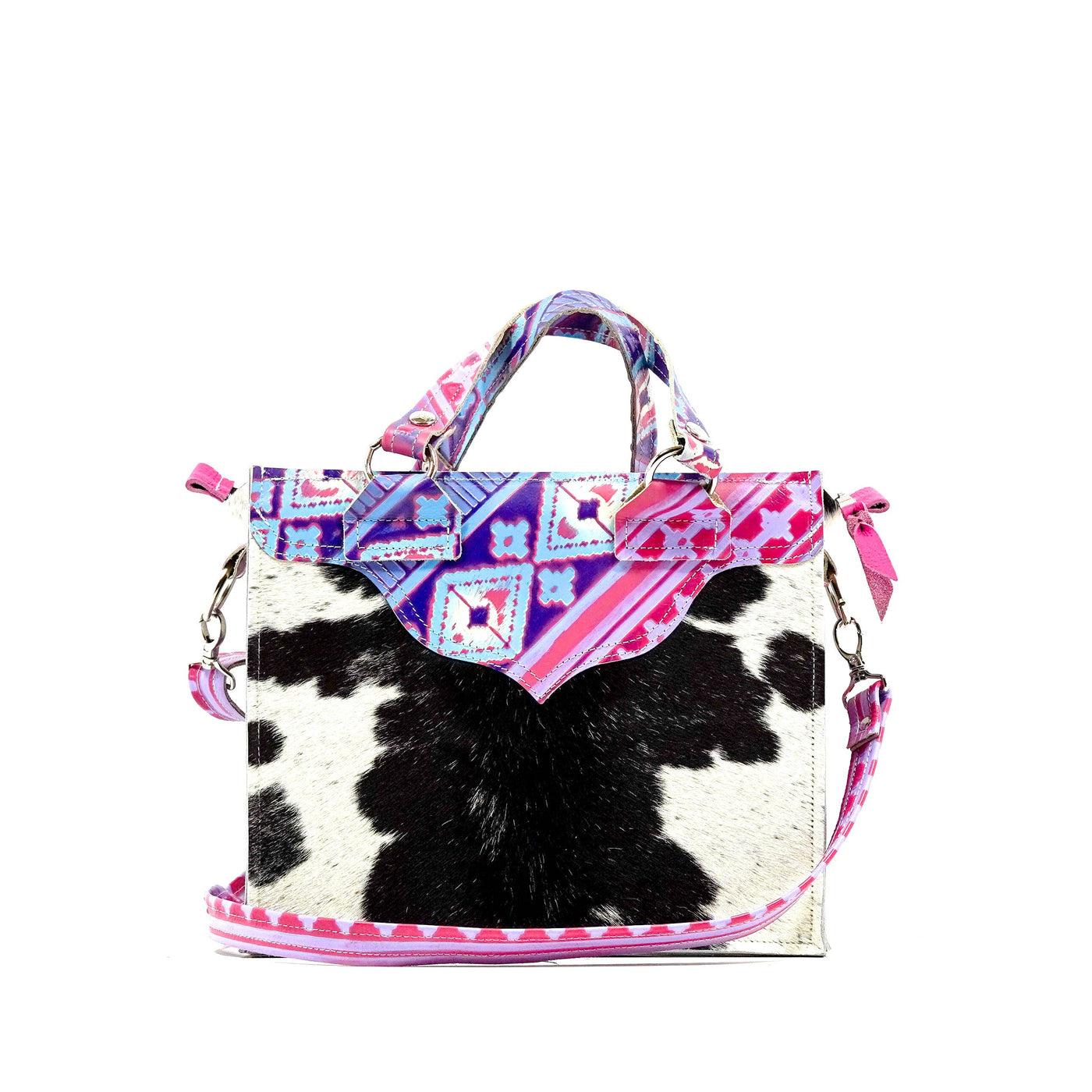 Minnie Pearl - Black & White w/ Unicorn Navajo-Minnie Pearl-Western-Cowhide-Bags-Handmade-Products-Gifts-Dancing Cactus Designs