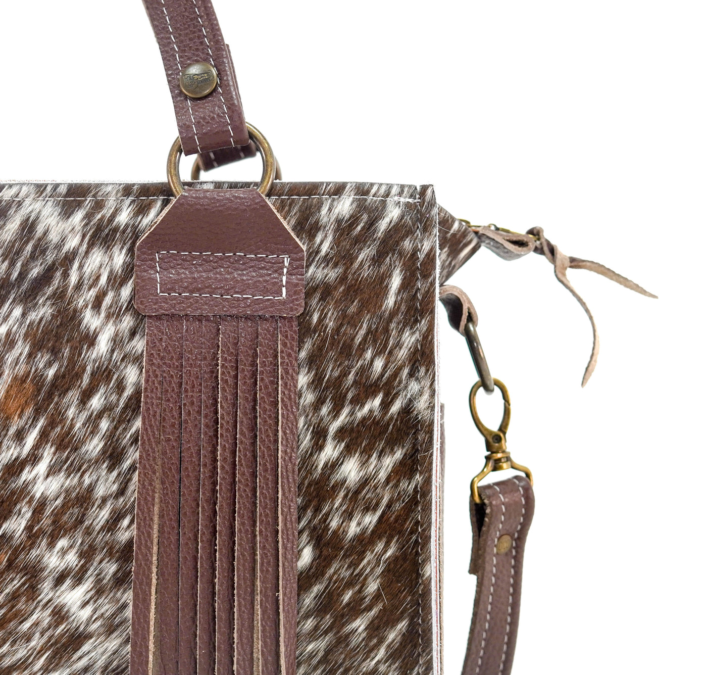 Minnie Pearl - Chocolate & White w/ No Embossed-Minnie Pearl-Western-Cowhide-Bags-Handmade-Products-Gifts-Dancing Cactus Designs