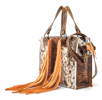 Minnie Pearl - Chocolate & White w/ Ostrich-Minnie Pearl-Western-Cowhide-Bags-Handmade-Products-Gifts-Dancing Cactus Designs